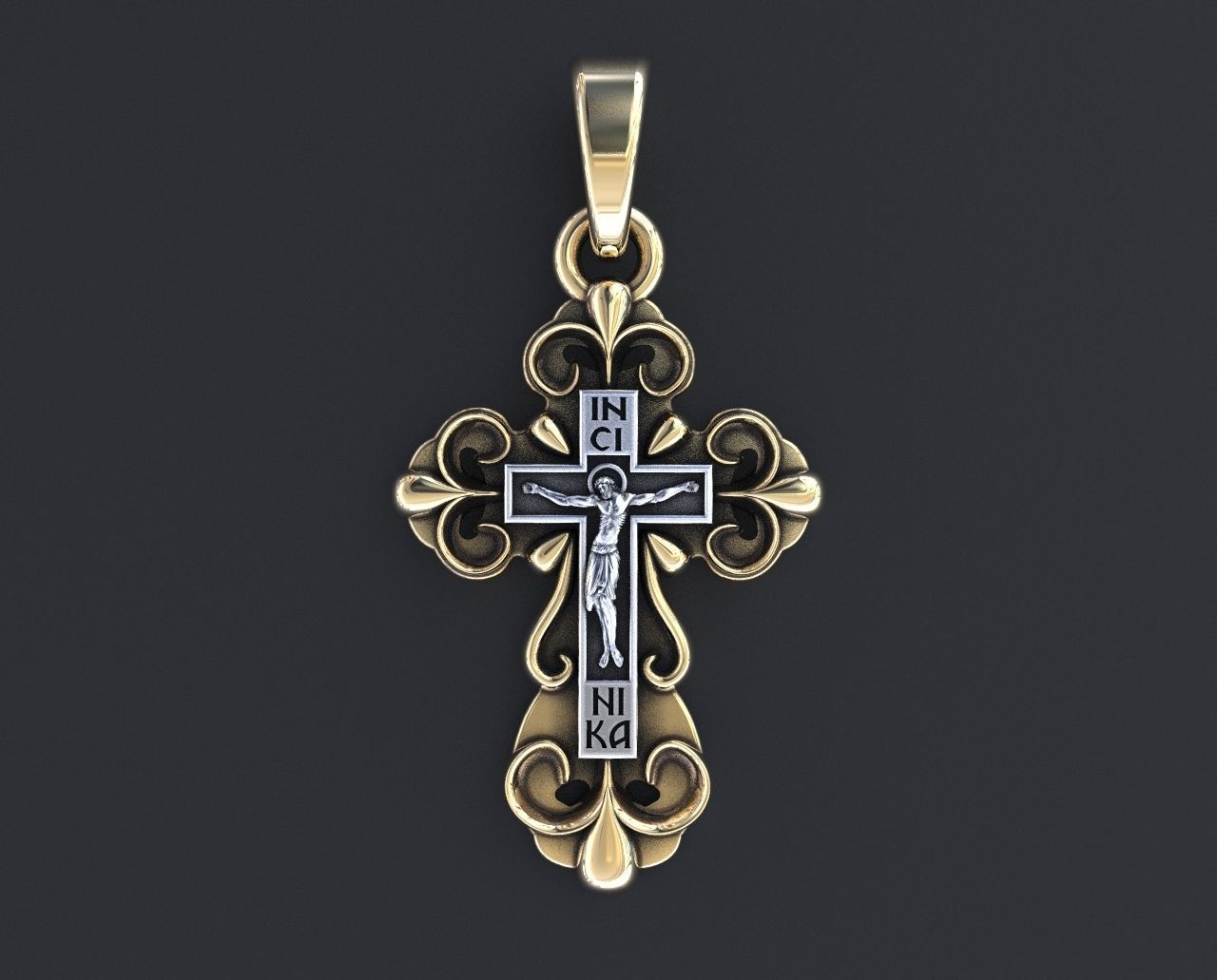 Cross with a crucifix in gold 350 3D print model_2