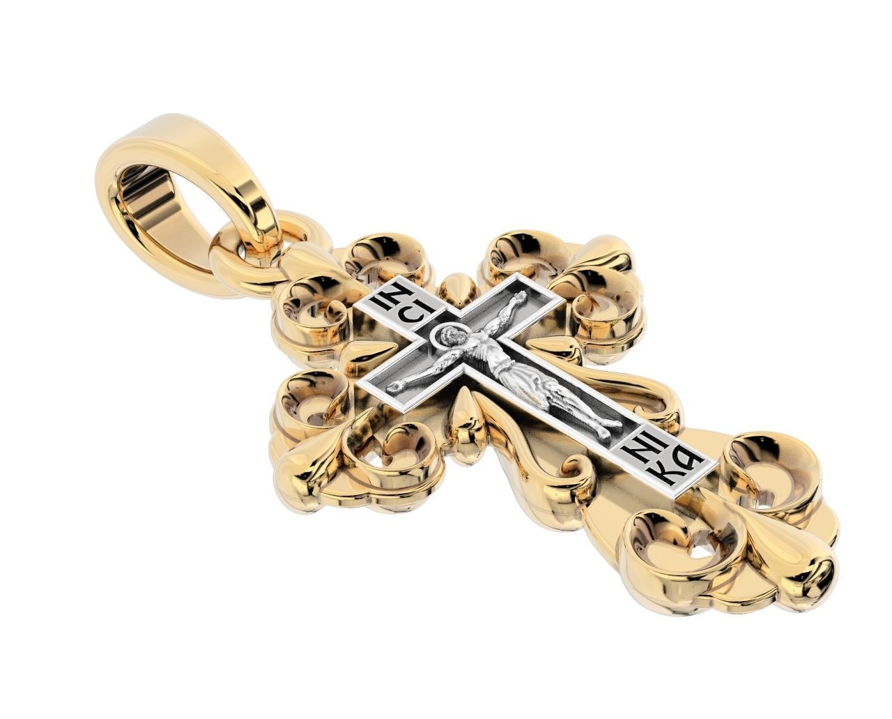 Cross with a crucifix in gold 350 3D print model_7