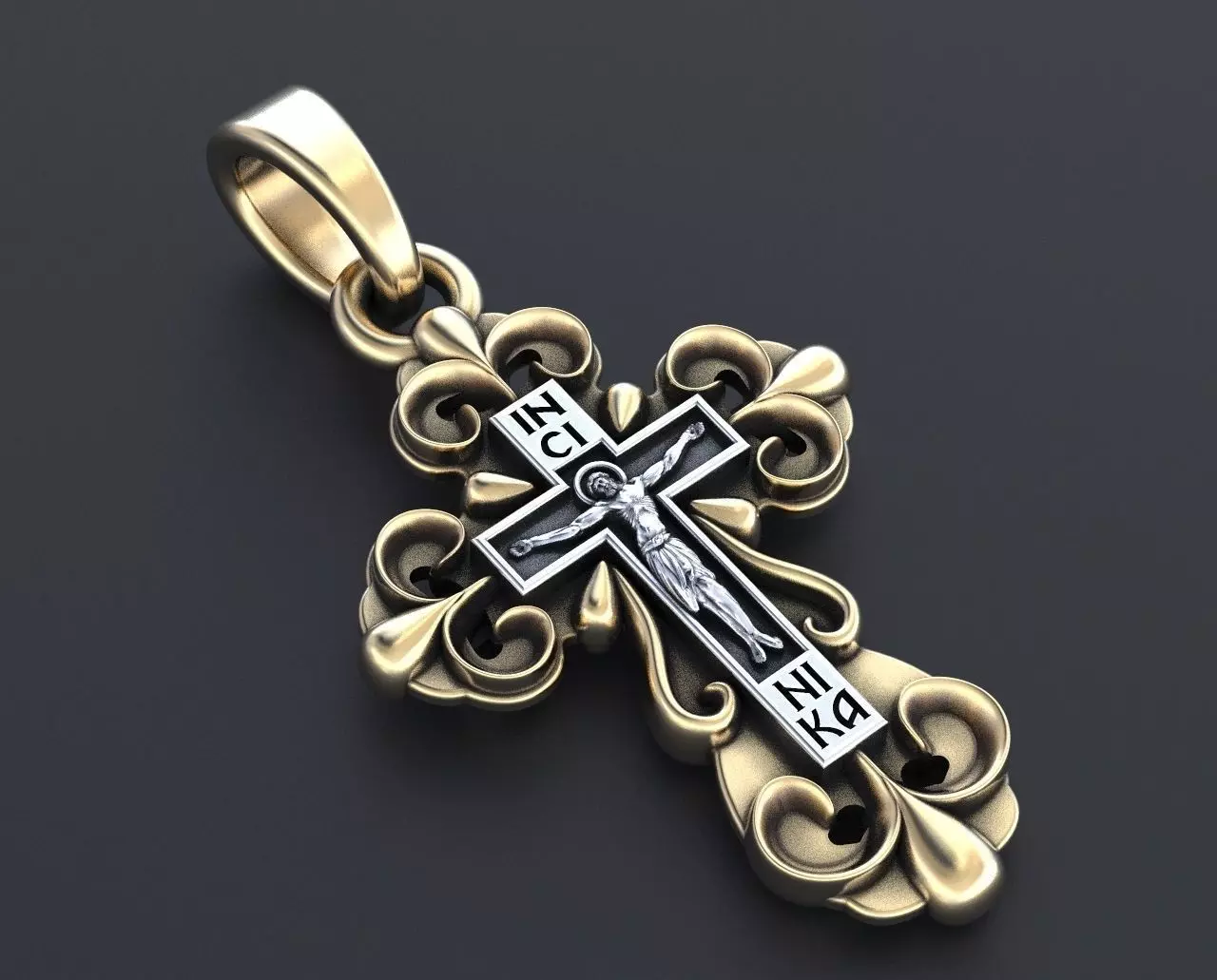Cross with a crucifix in gold 350 3D print model_0