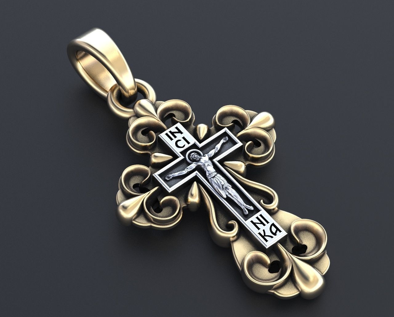 Cross with a crucifix in gold 350 3D print model