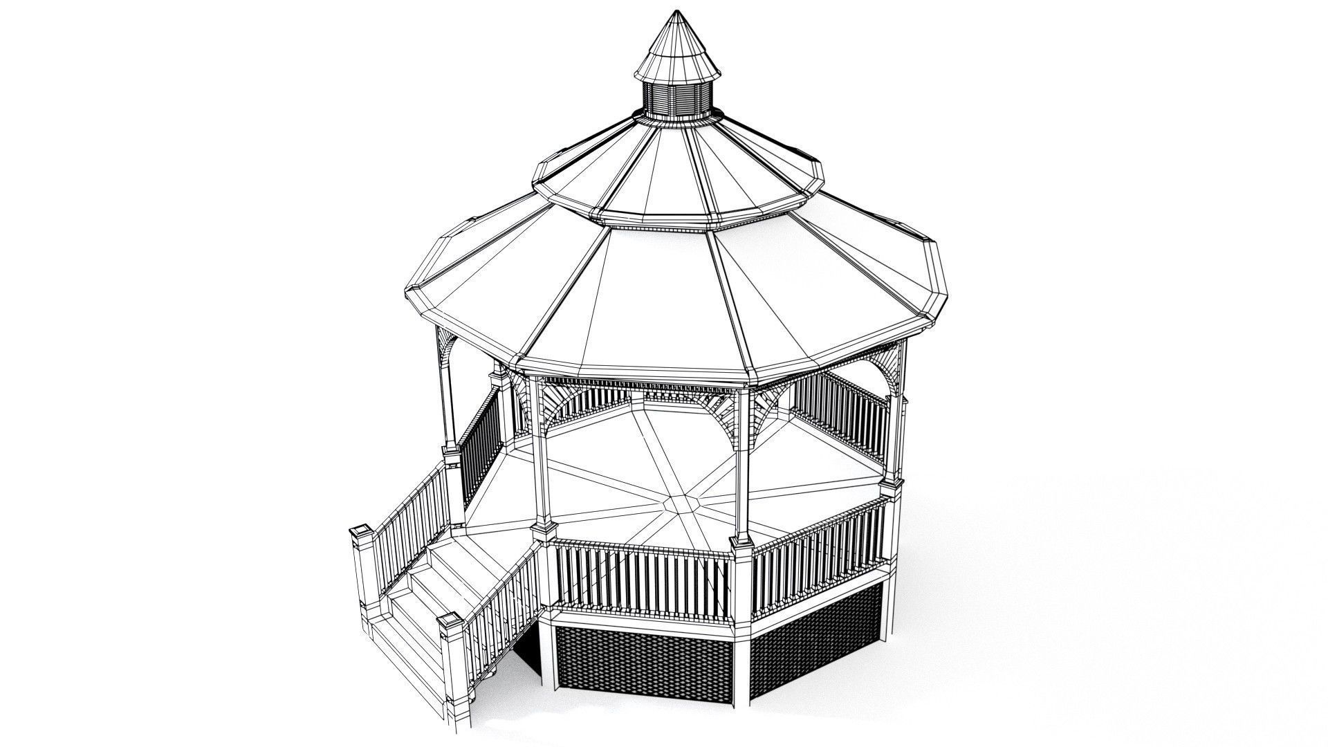 Wooden Gazebo 3D model_3