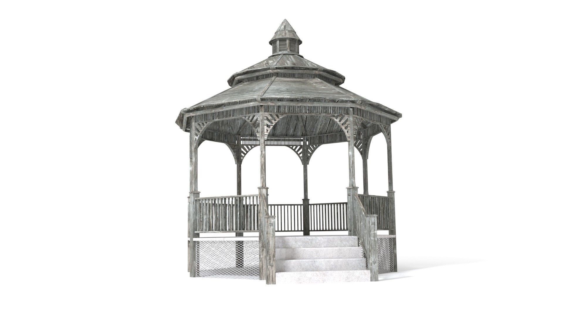 Wooden Gazebo 3D model_2