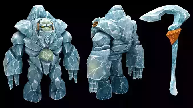 Ice Golem Character low poly modeling for game Low-poly 3D model