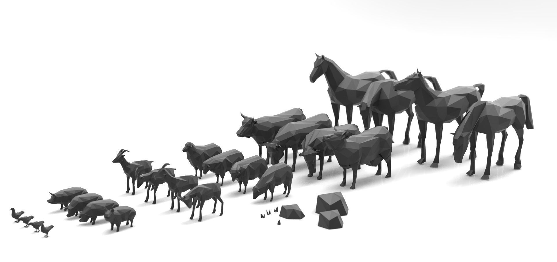 Low poly 3d farm animals Low-poly 3D model_1