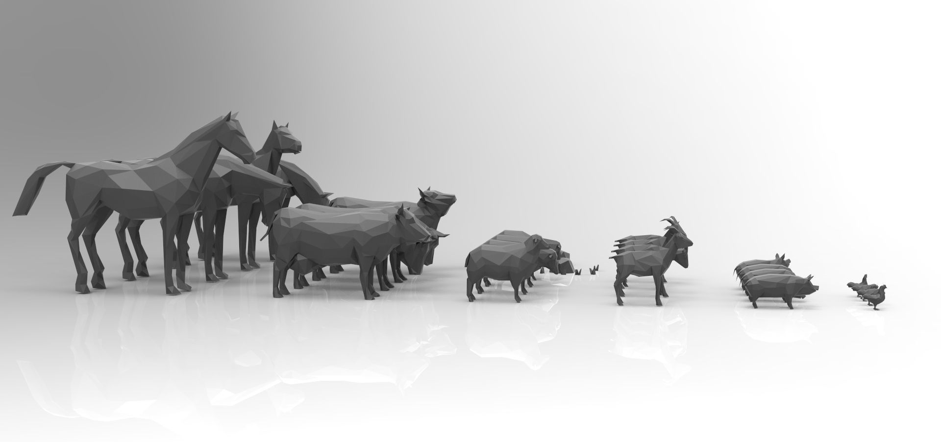 Low poly 3d farm animals Low-poly 3D model_2