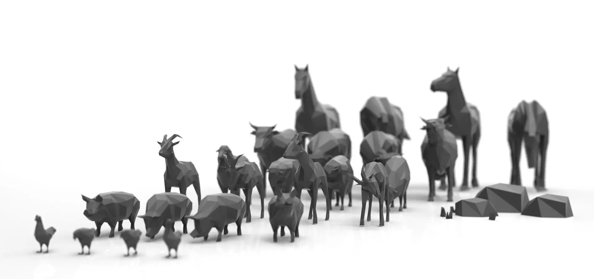 Low poly 3d farm animals Low-poly 3D model_0