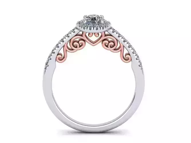 Round Halo Engagement ring with heart ornament 0239 