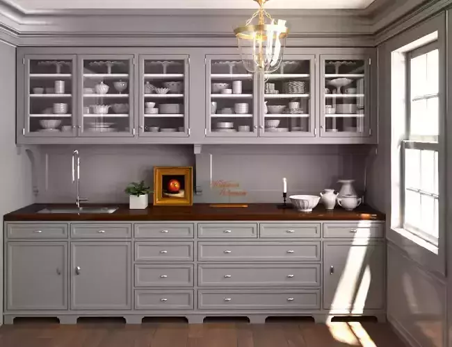grey wood Classic pantry  Kitchen interior dinnerware porcelain