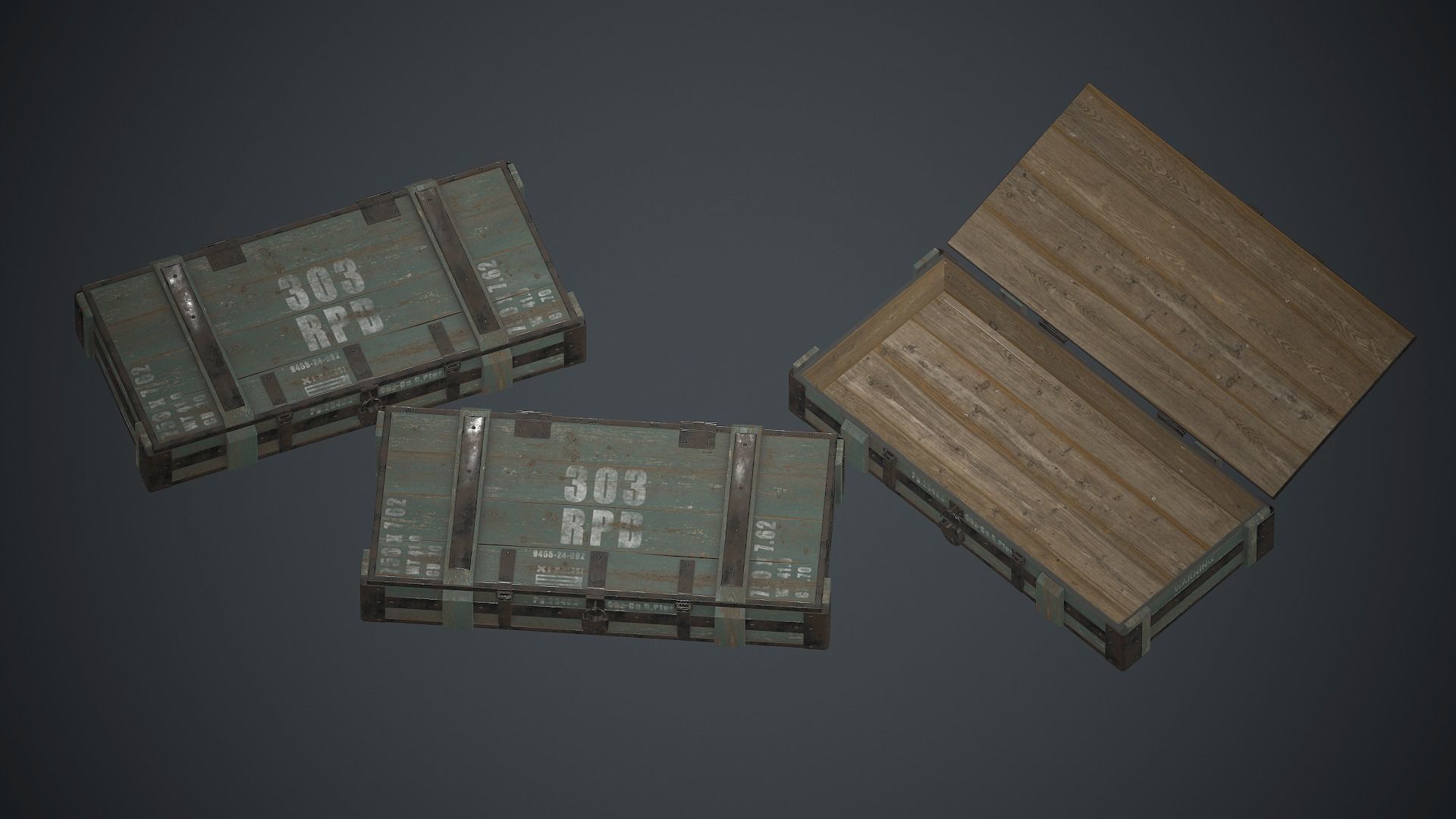 Old Wooden Weapon Case 1 PBR Game Ready Low-poly 3D model_3