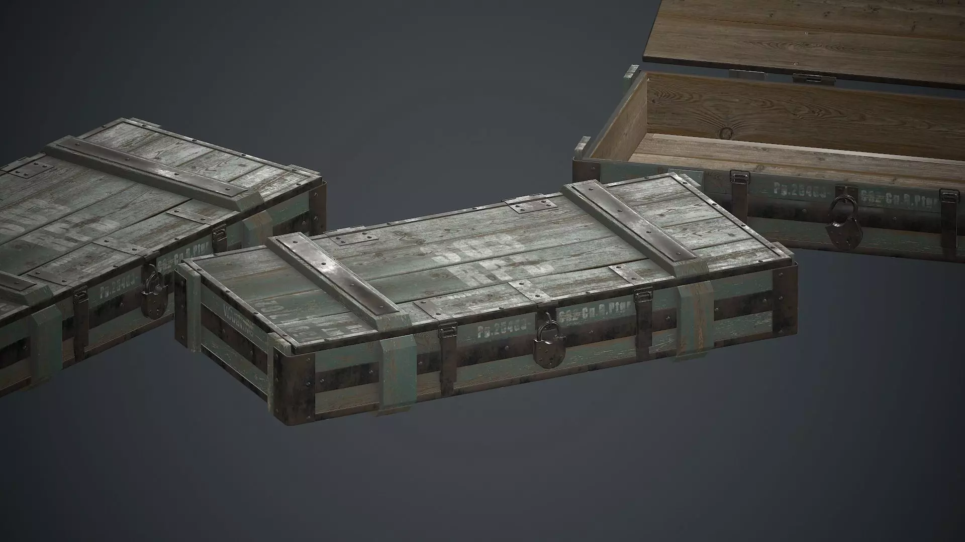 Old Wooden Weapon Case 1 PBR Game Ready Low-poly 3D model_0