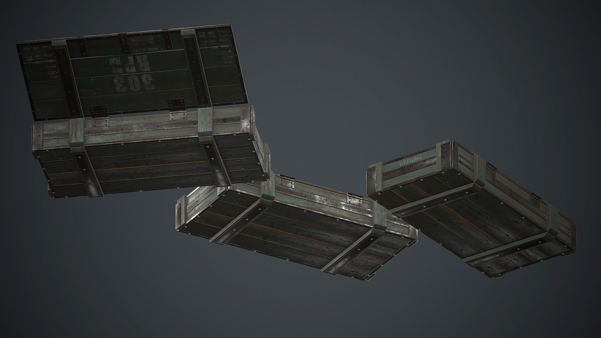 Old Wooden Weapon Case 1 PBR Game Ready Low-poly 3D model_5