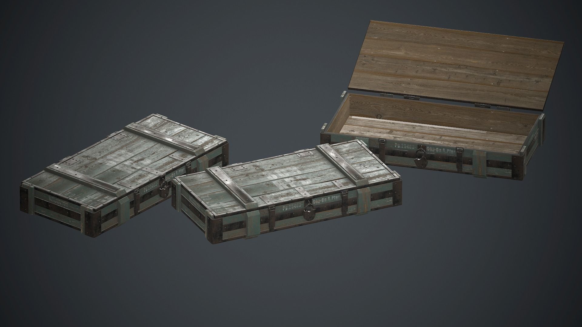 Old Wooden Weapon Case 1 PBR Game Ready Low-poly 3D model_1