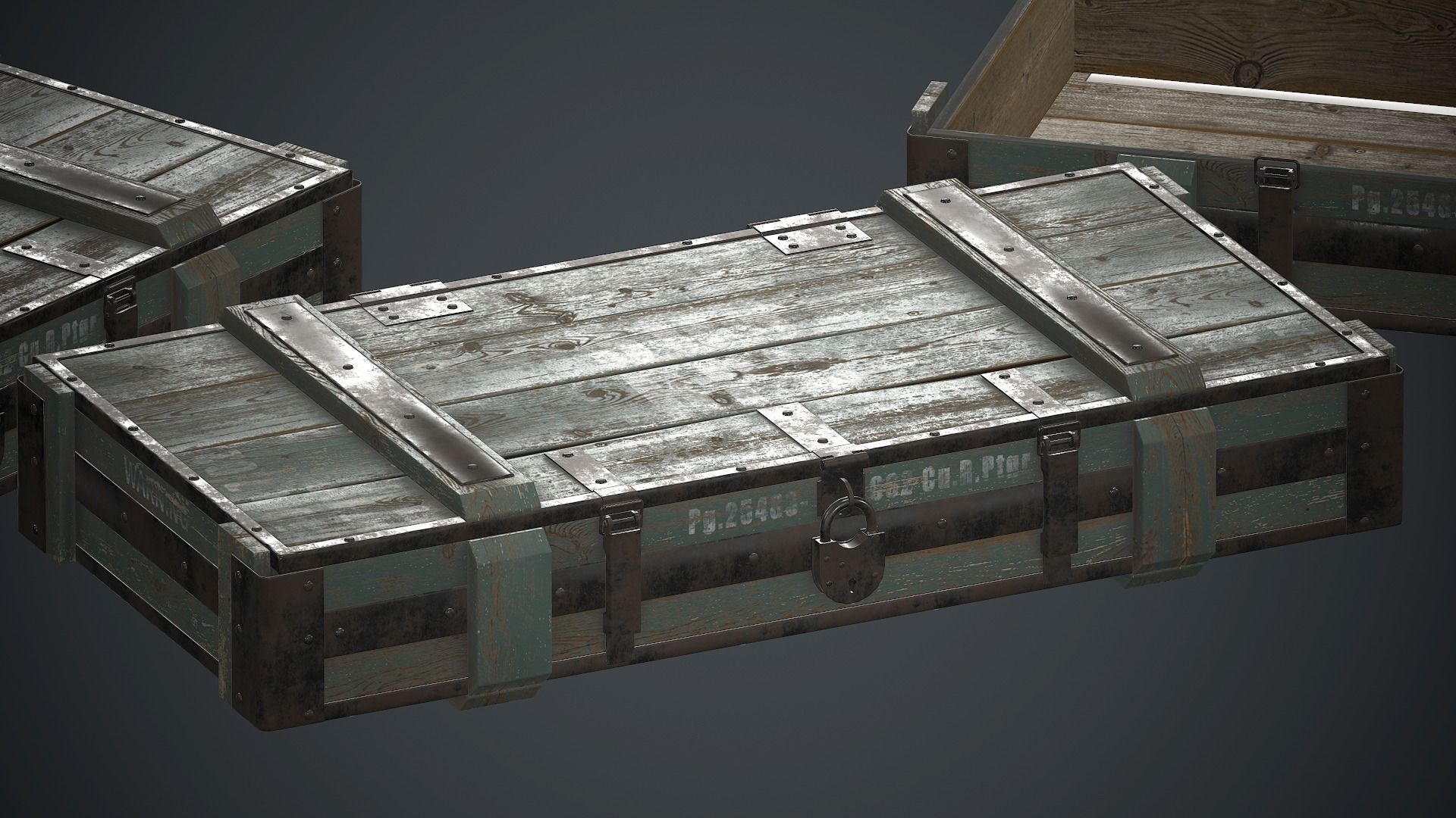 Old Wooden Weapon Case 1 PBR Game Ready Low-poly 3D model_2