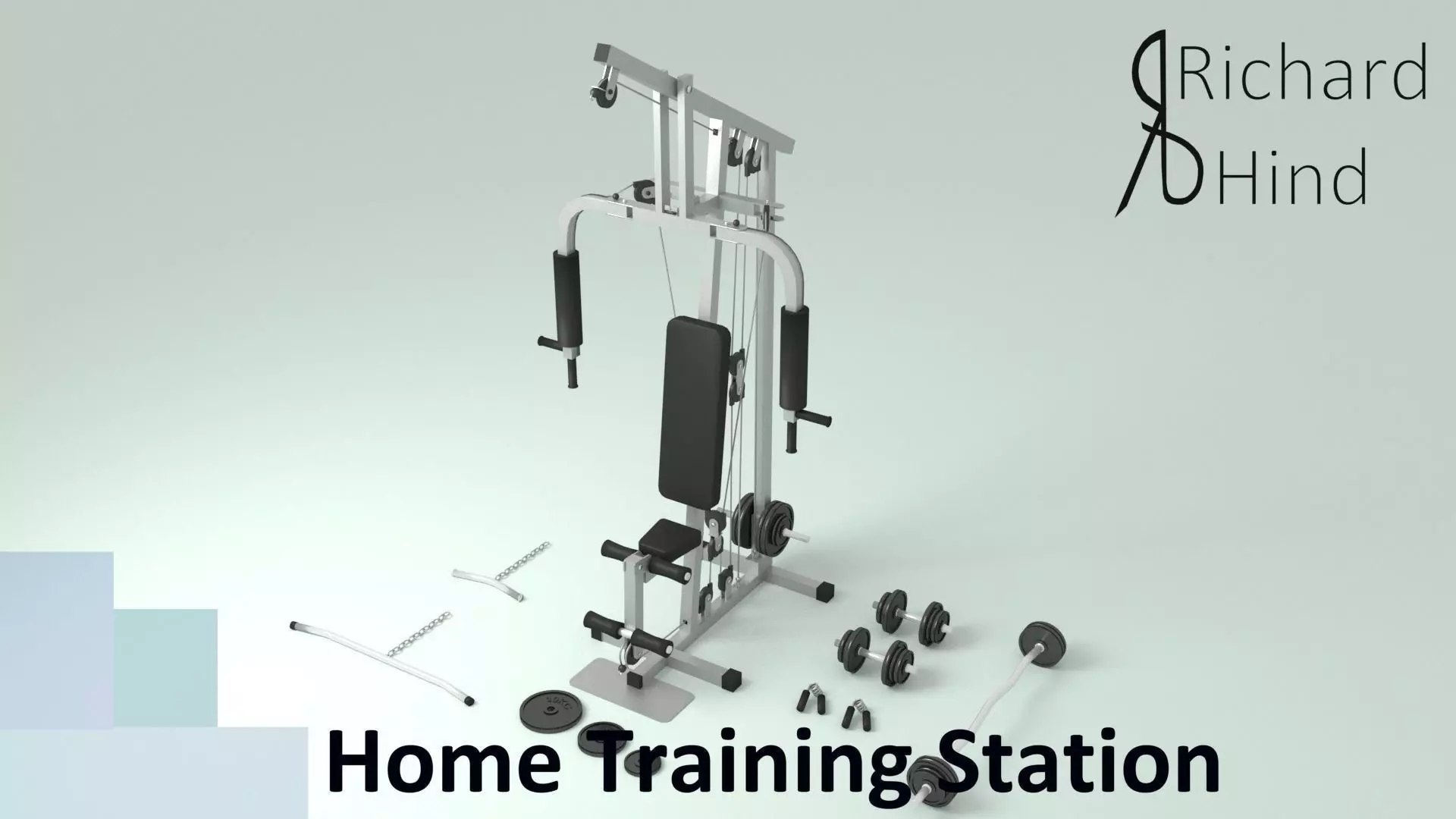 Home Gym Station and Free Weights Low-poly 3D model_0