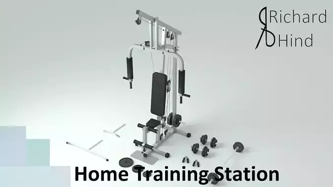 Home Gym Station and Free Weights Low-poly 3D model