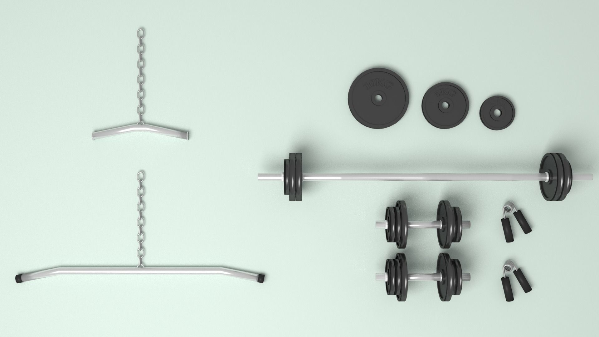 Home Gym Station and Free Weights Low-poly 3D model_3