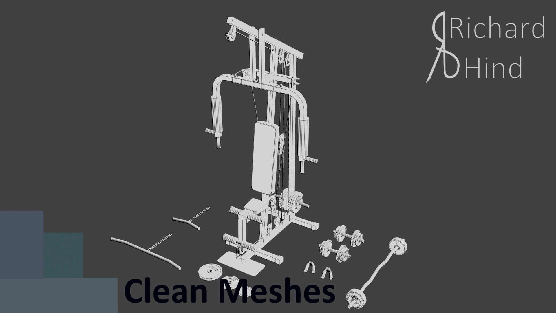 Home Gym Station and Free Weights Low-poly 3D model_12