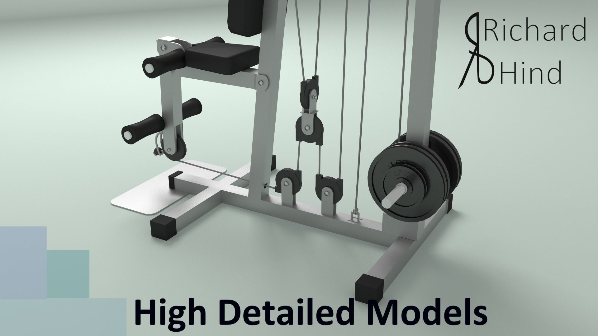 Home Gym Station and Free Weights Low-poly 3D model_4