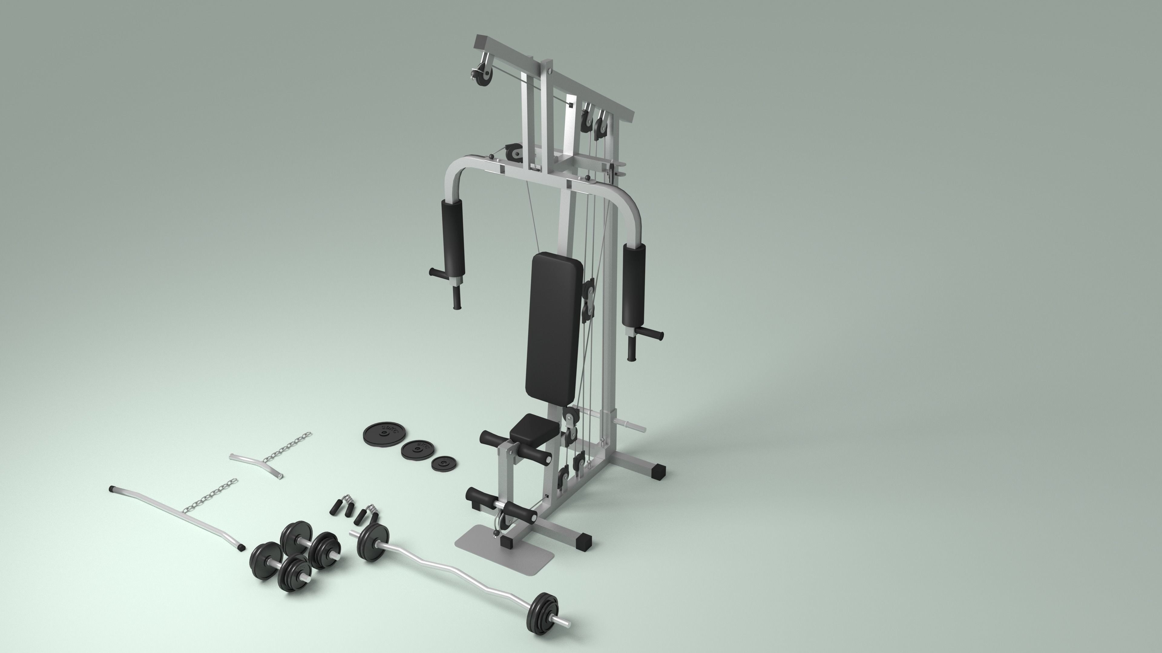 Home Gym Station and Free Weights Low-poly 3D model_11