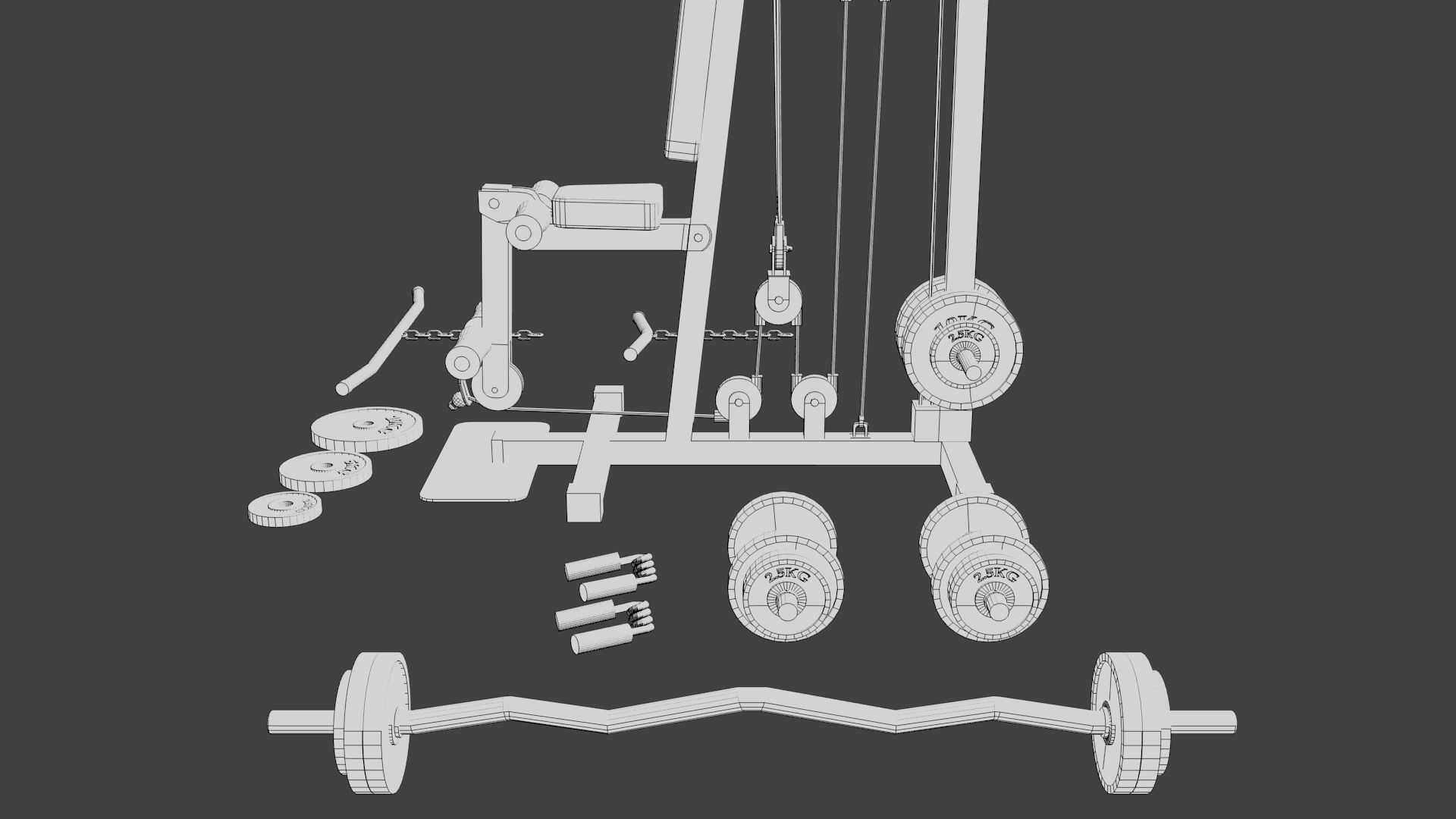 Home Gym Station and Free Weights Low-poly 3D model_14