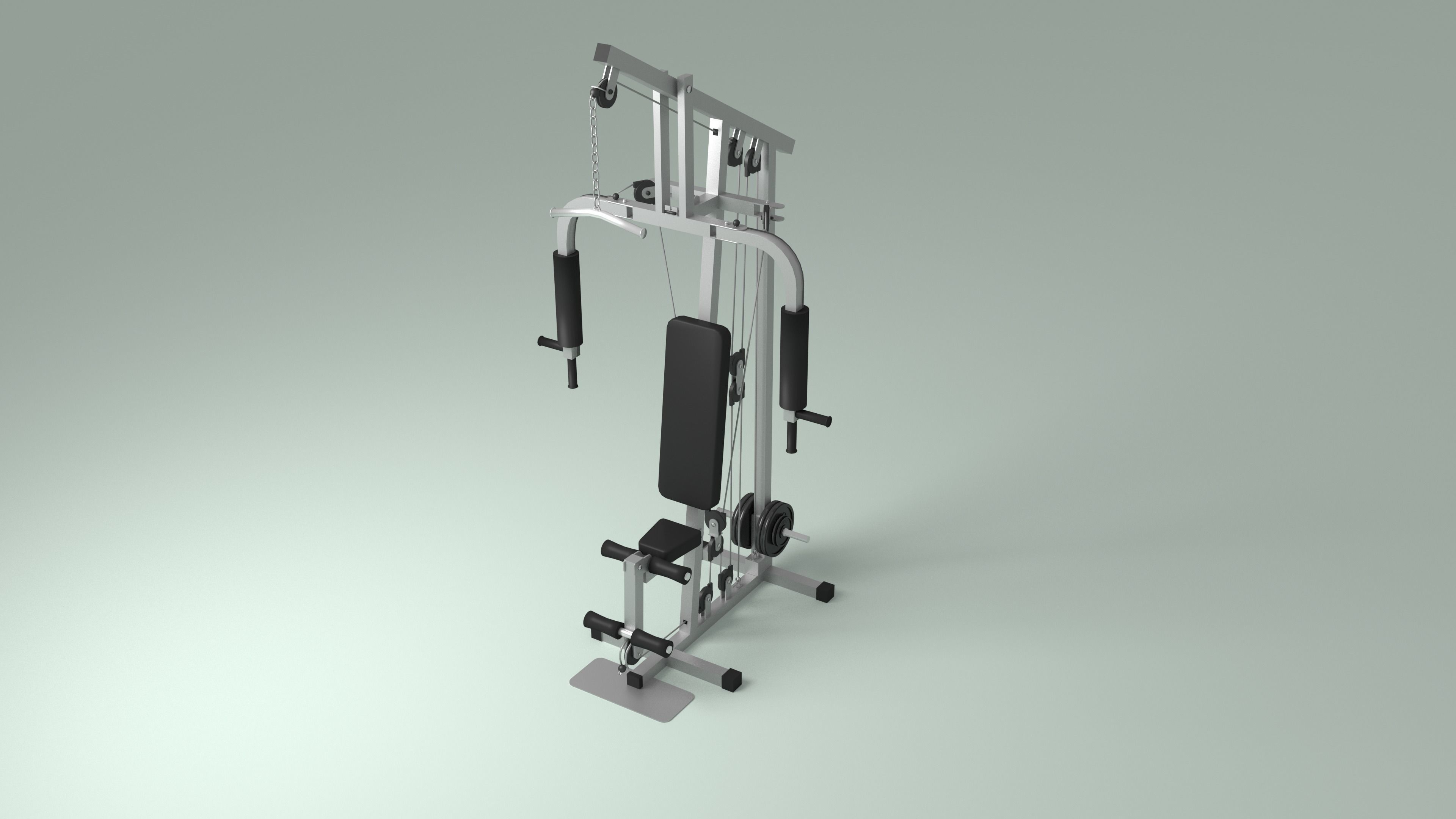 Home Gym Station and Free Weights Low-poly 3D model_2