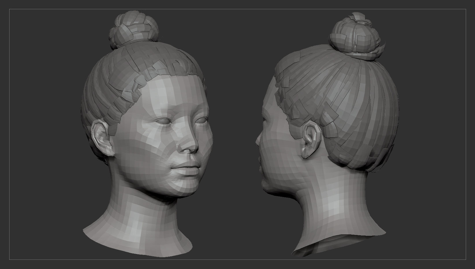 Average Asian Female Head Basemesh 3D model_8