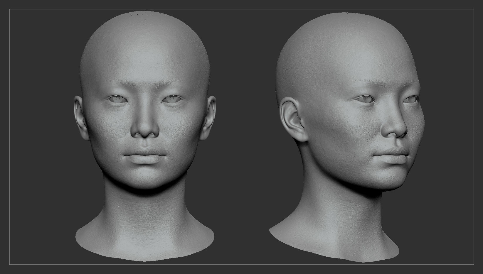 Average Asian Female Head Basemesh 3D model_3