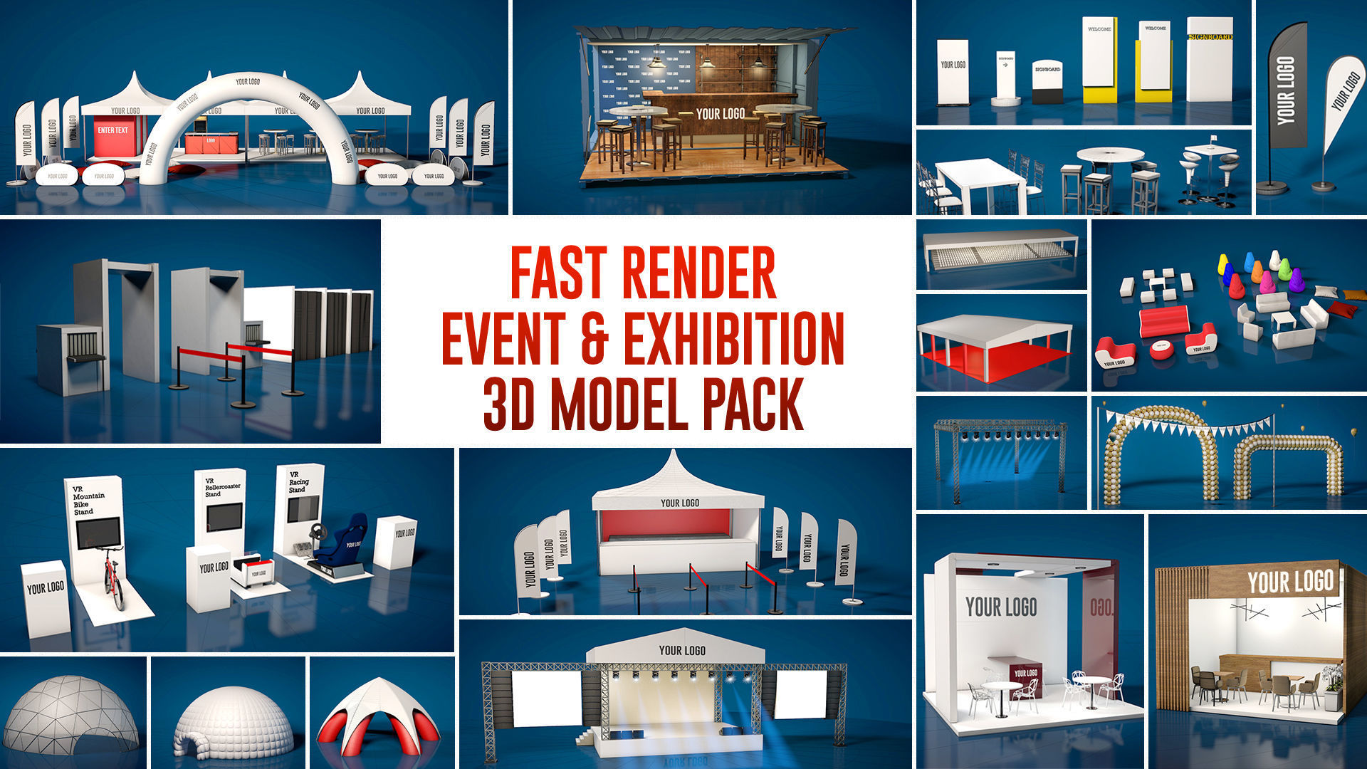 Render Party Fast Render Event and Exhibition 3d Model Pack 2020 3D model | CGTrader