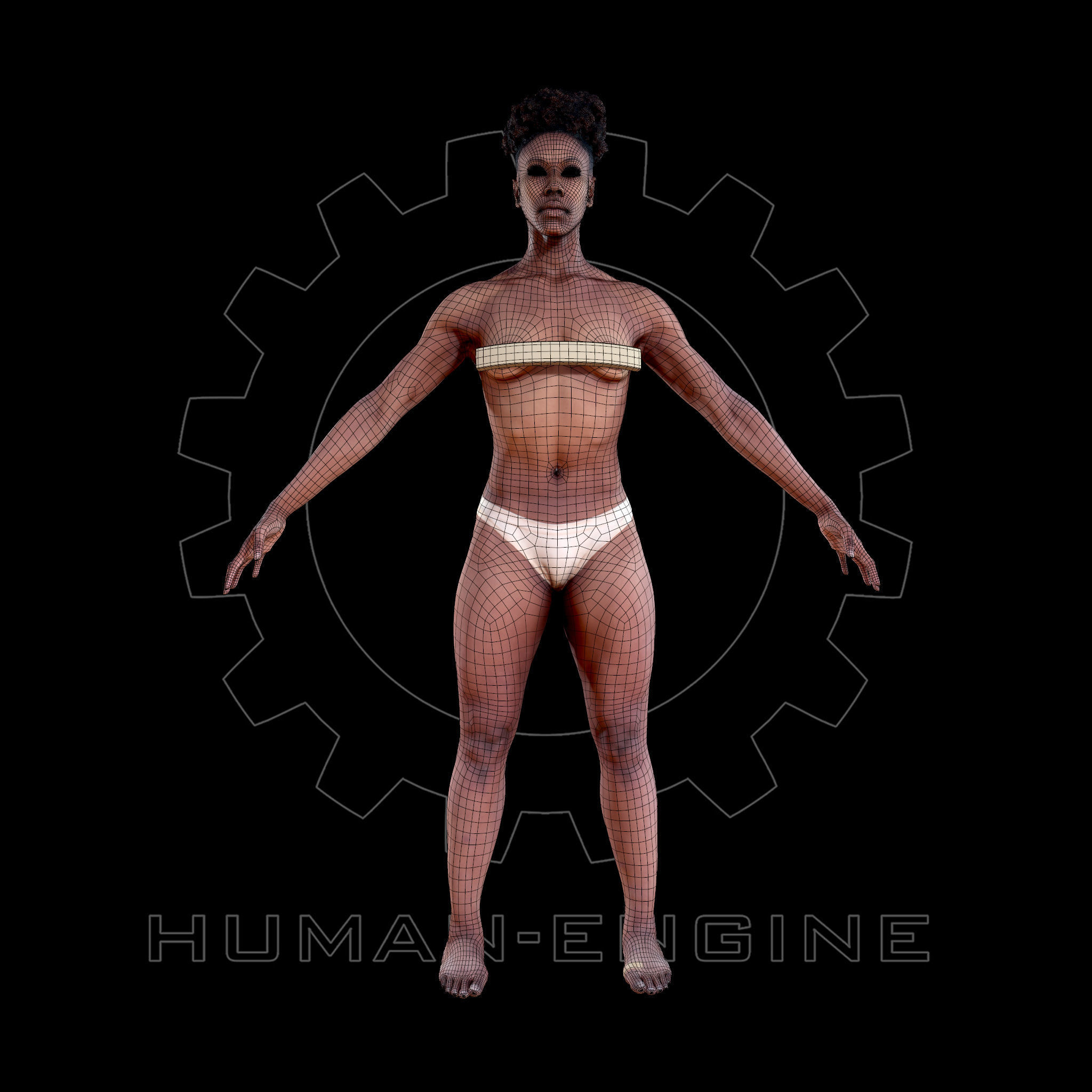 Female Scan - Tiana A-pose Rigged Low-poly 3D model_3