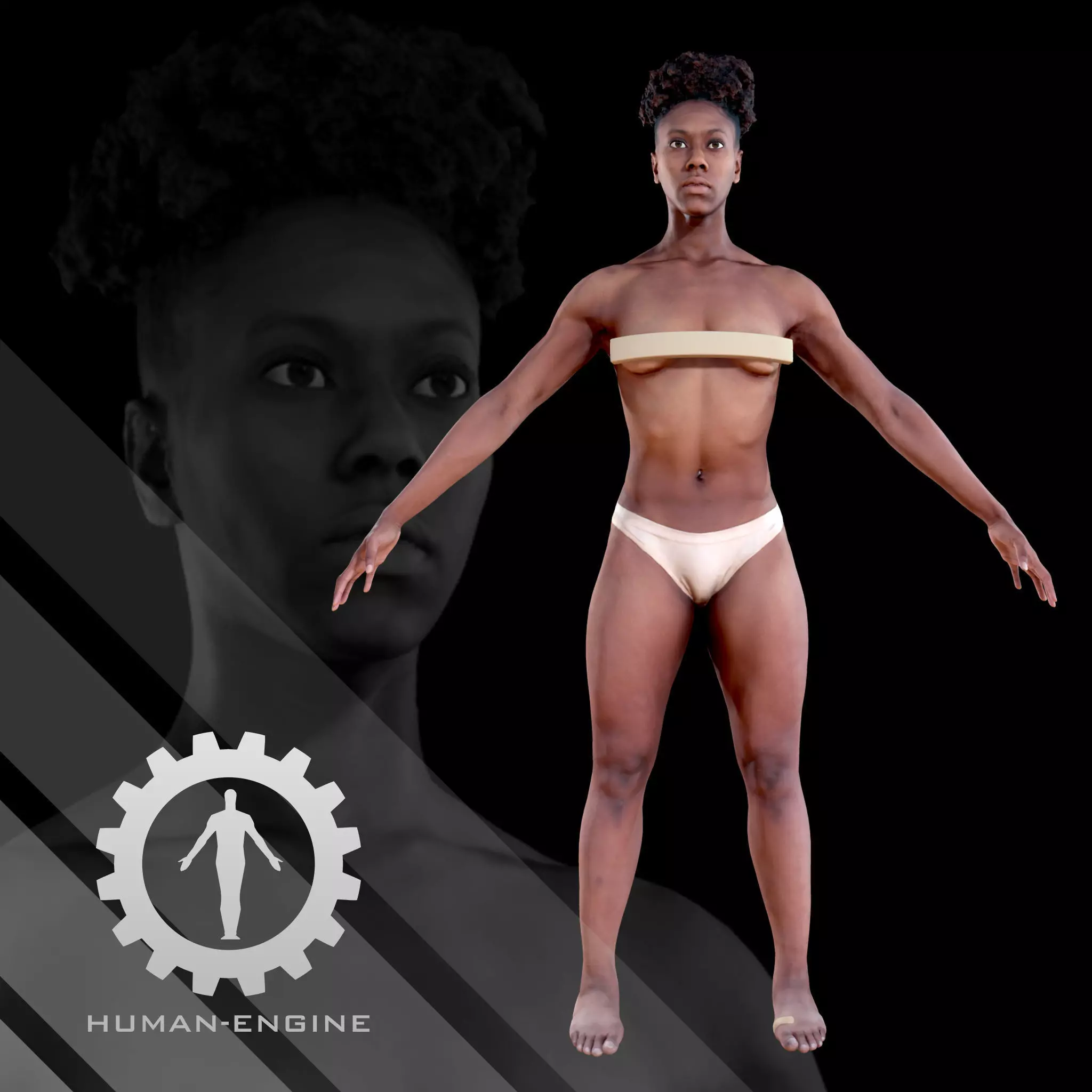 Female Scan - Tiana A-pose Rigged Low-poly 3D model_0