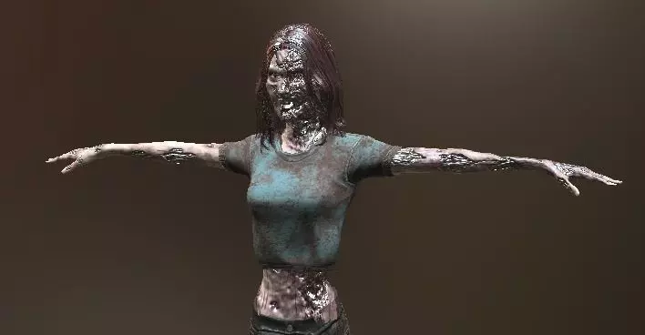 Zombie Female 1 Low-poly 3D model_0