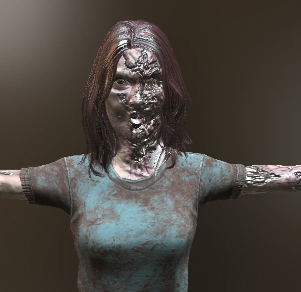 Zombie Female 1 Low-poly 3D model_1