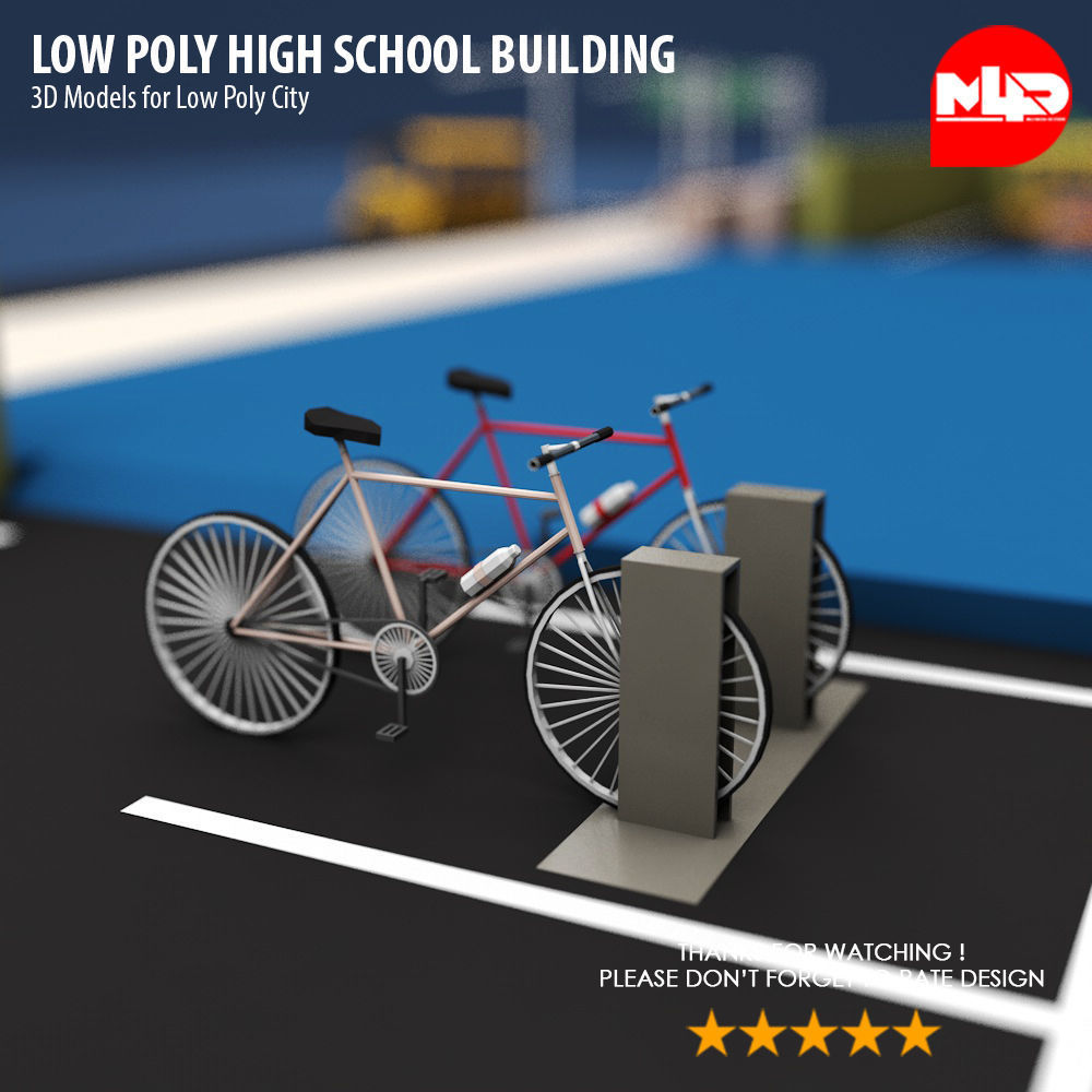 Low Poly High School Building Low-poly 3D model_8
