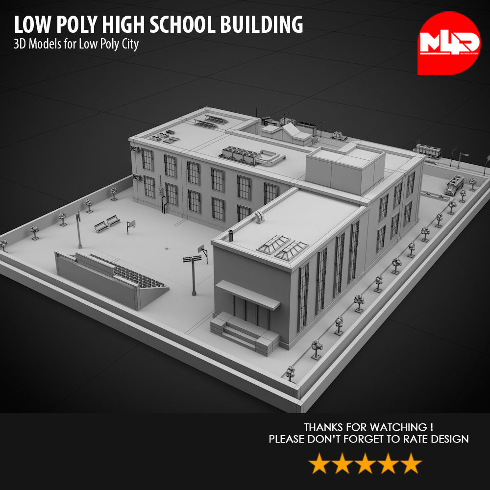 Low Poly High School Building Low-poly 3D model_2