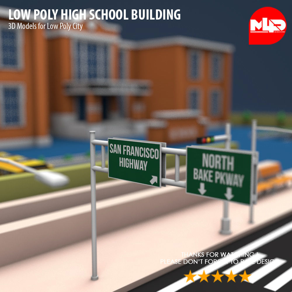 Low Poly High School Building Low-poly 3D model_7