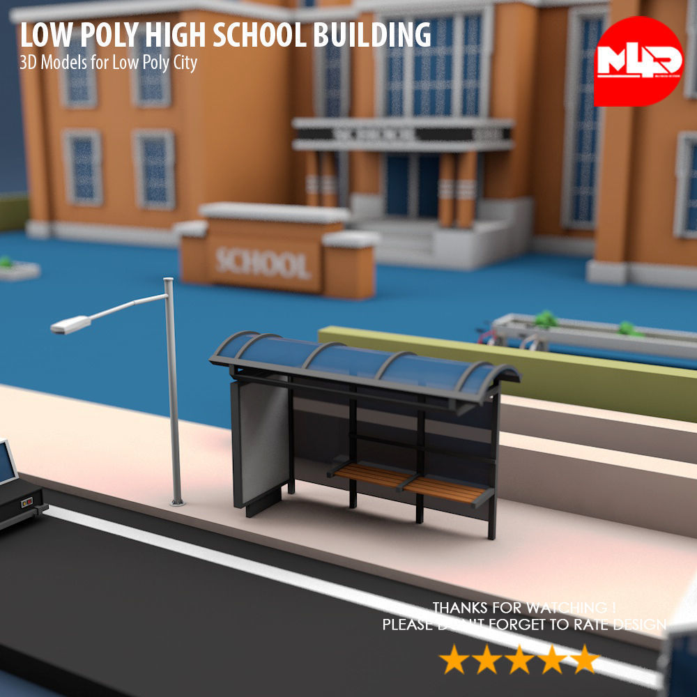 Low Poly High School Building Low-poly 3D model_9