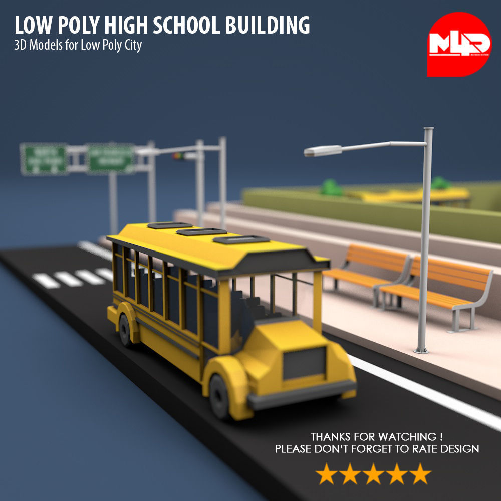 Low Poly High School Building Low-poly 3D model_6
