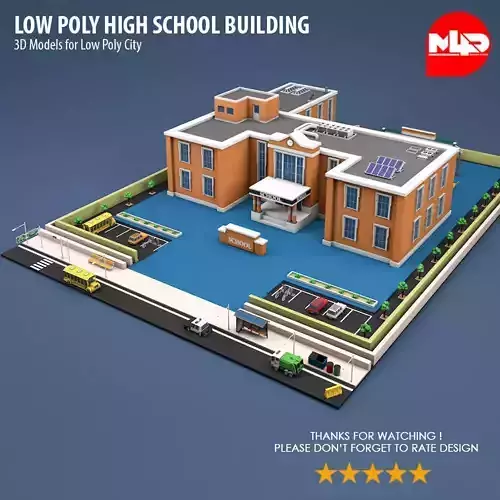 Low Poly High School Building Low-poly 3D model Low Poly High School Building Low-poly 3D model