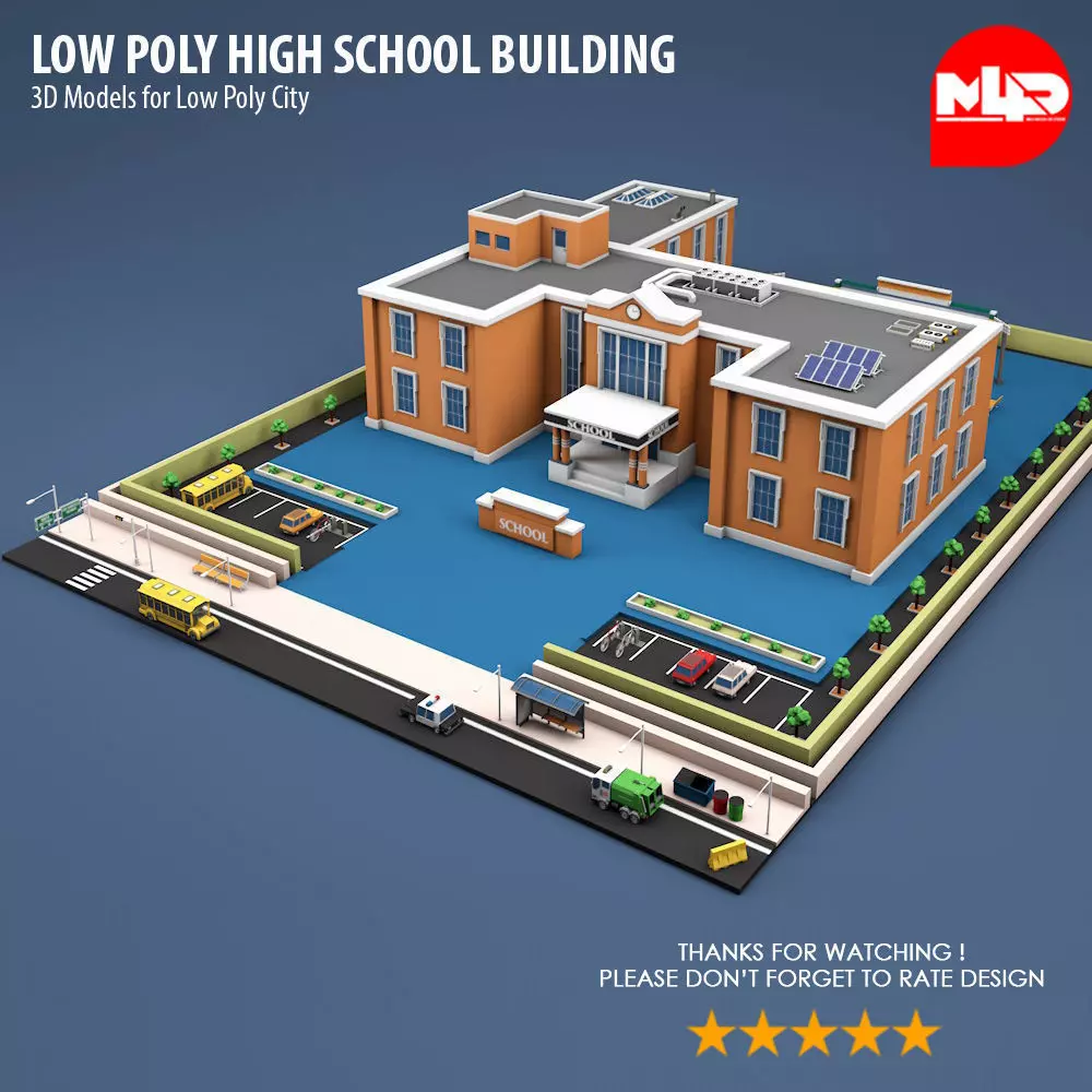 Low Poly High School Building Low-poly 3D model_0