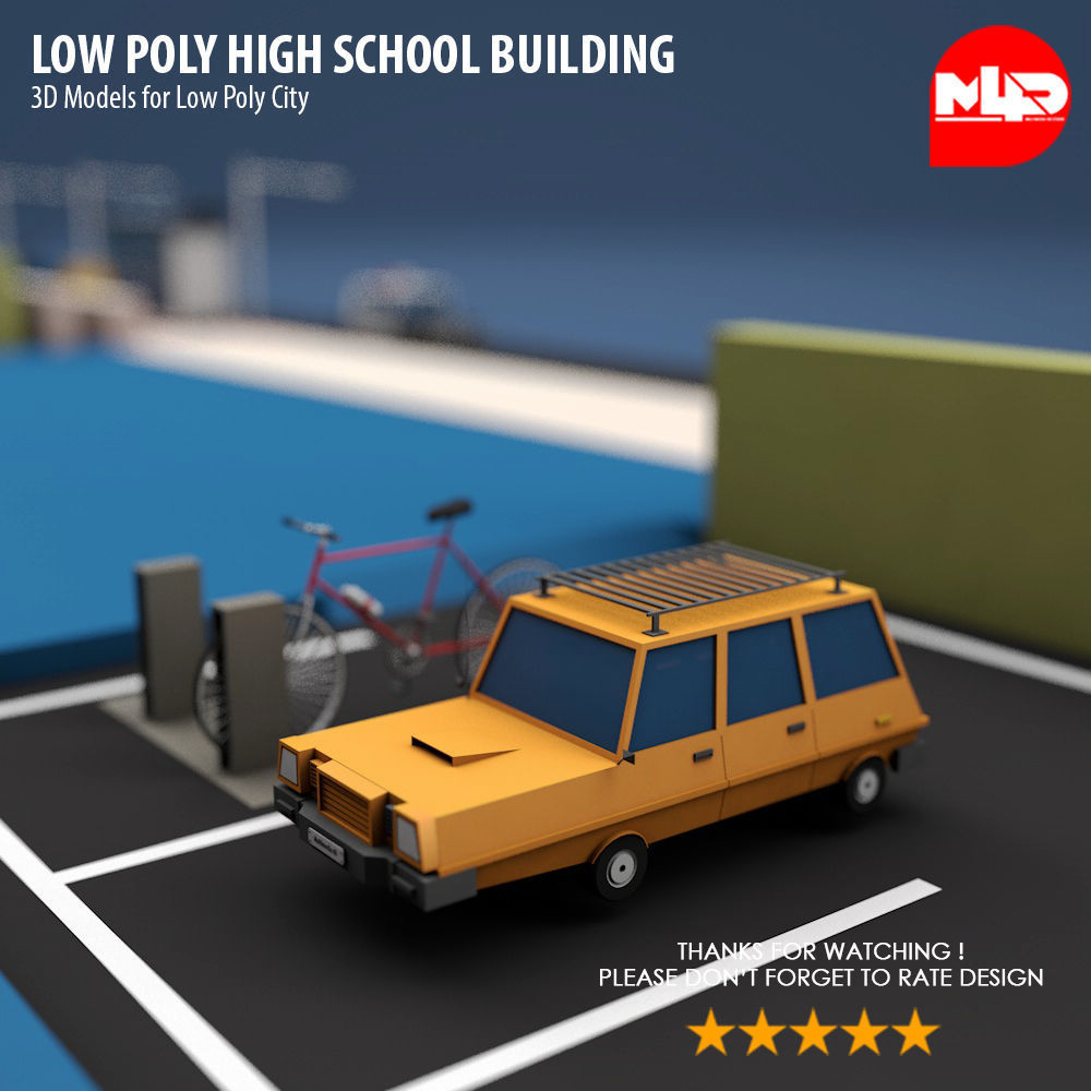 Low Poly High School Building Low-poly 3D model_11