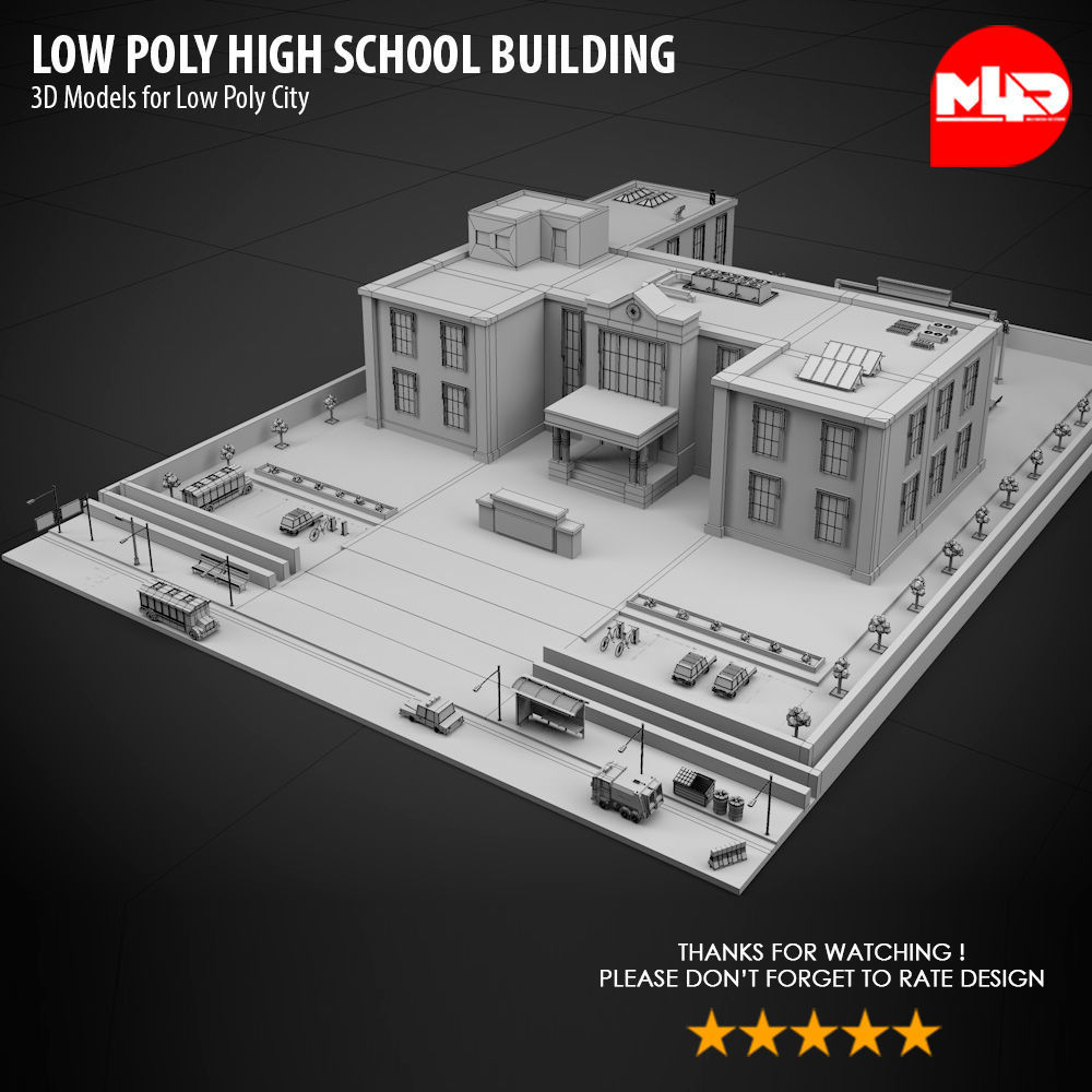 Low Poly High School Building Low-poly 3D model_3
