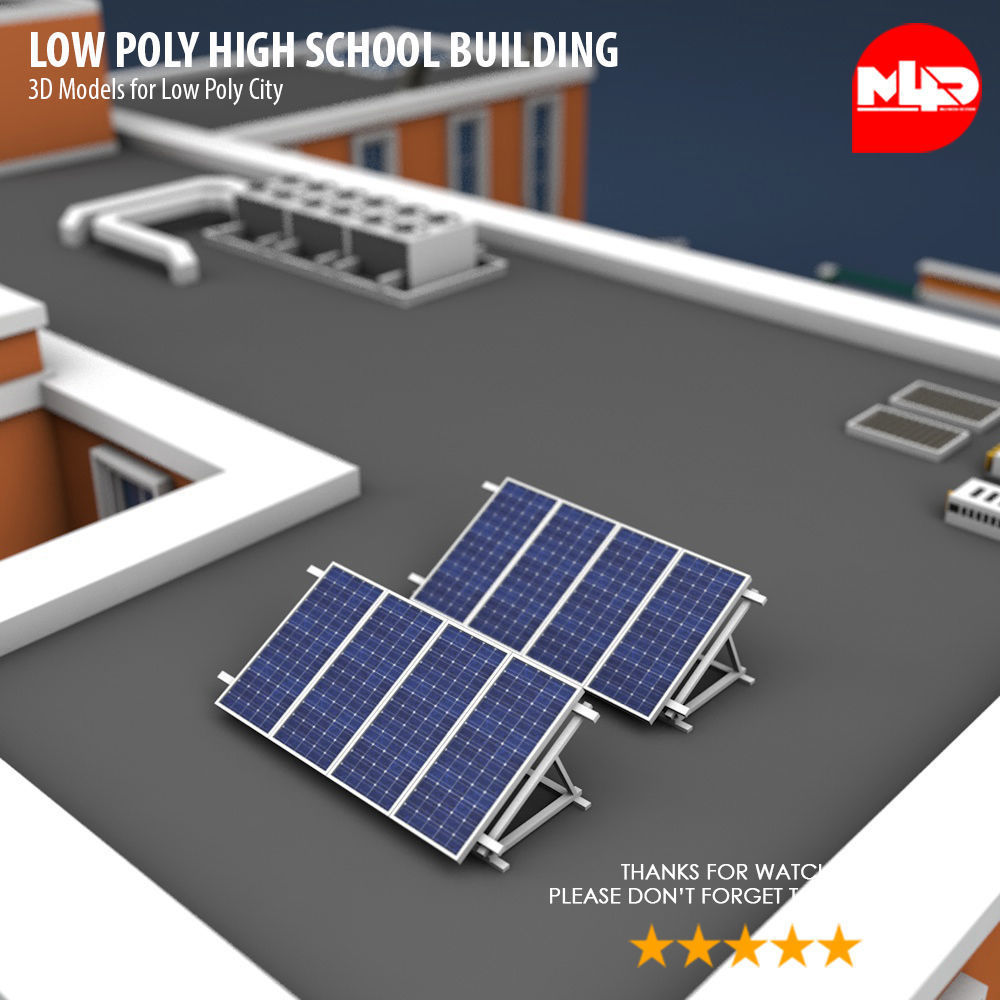 Low Poly High School Building Low-poly 3D model_5