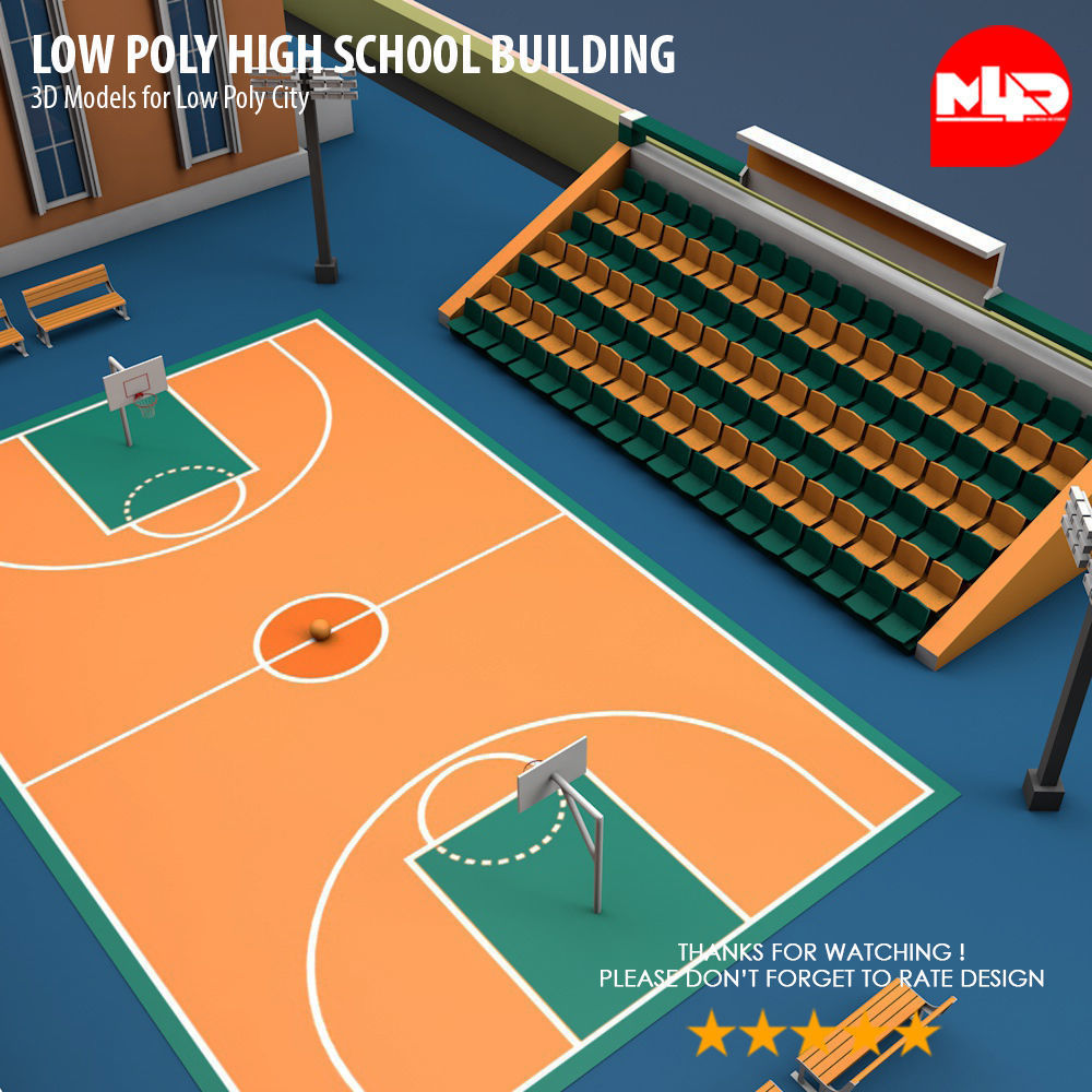 Low Poly High School Building Low-poly 3D model_10