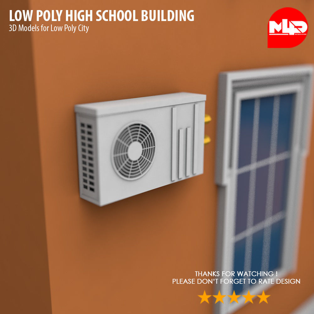 Low Poly High School Building Low-poly 3D model_12