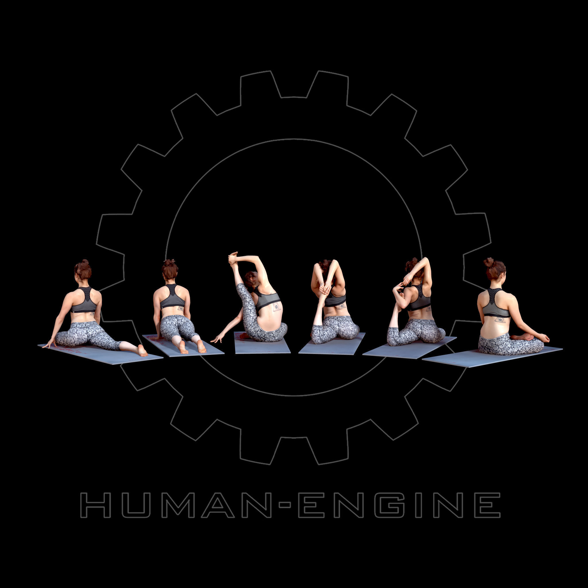 Various Yoga Female Poses with Mat 002 Bundle 3D model_4