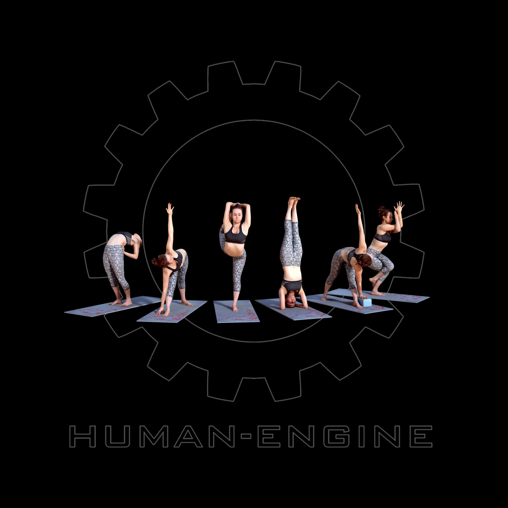 Various Yoga Female Poses with Mat 003 Bundle 3D model_1