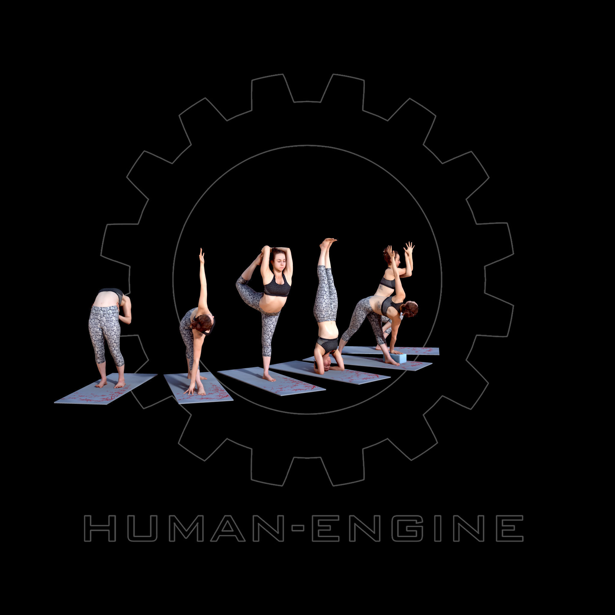 Various Yoga Female Poses with Mat 003 Bundle 3D model_2