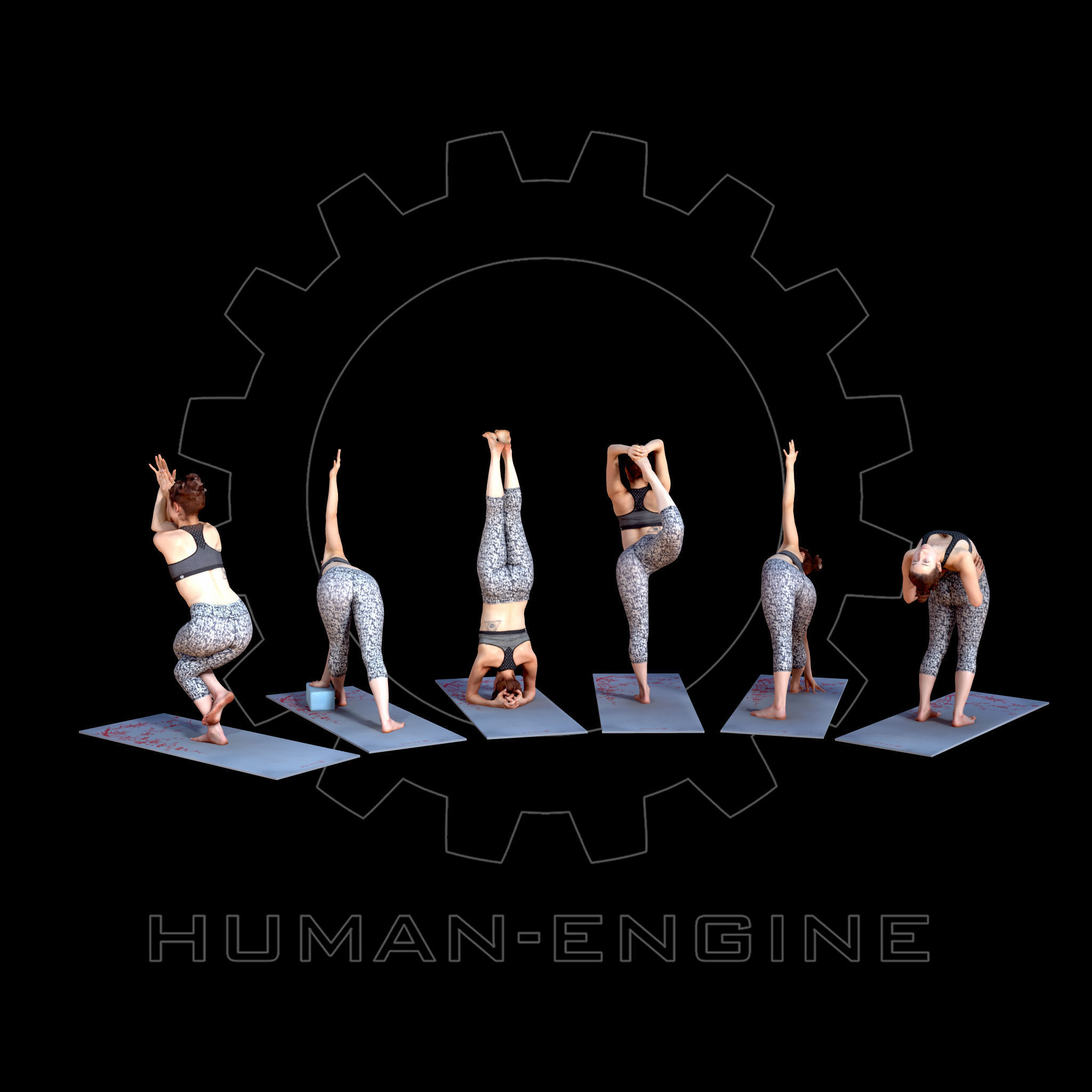 Various Yoga Female Poses with Mat 003 Bundle 3D model_4
