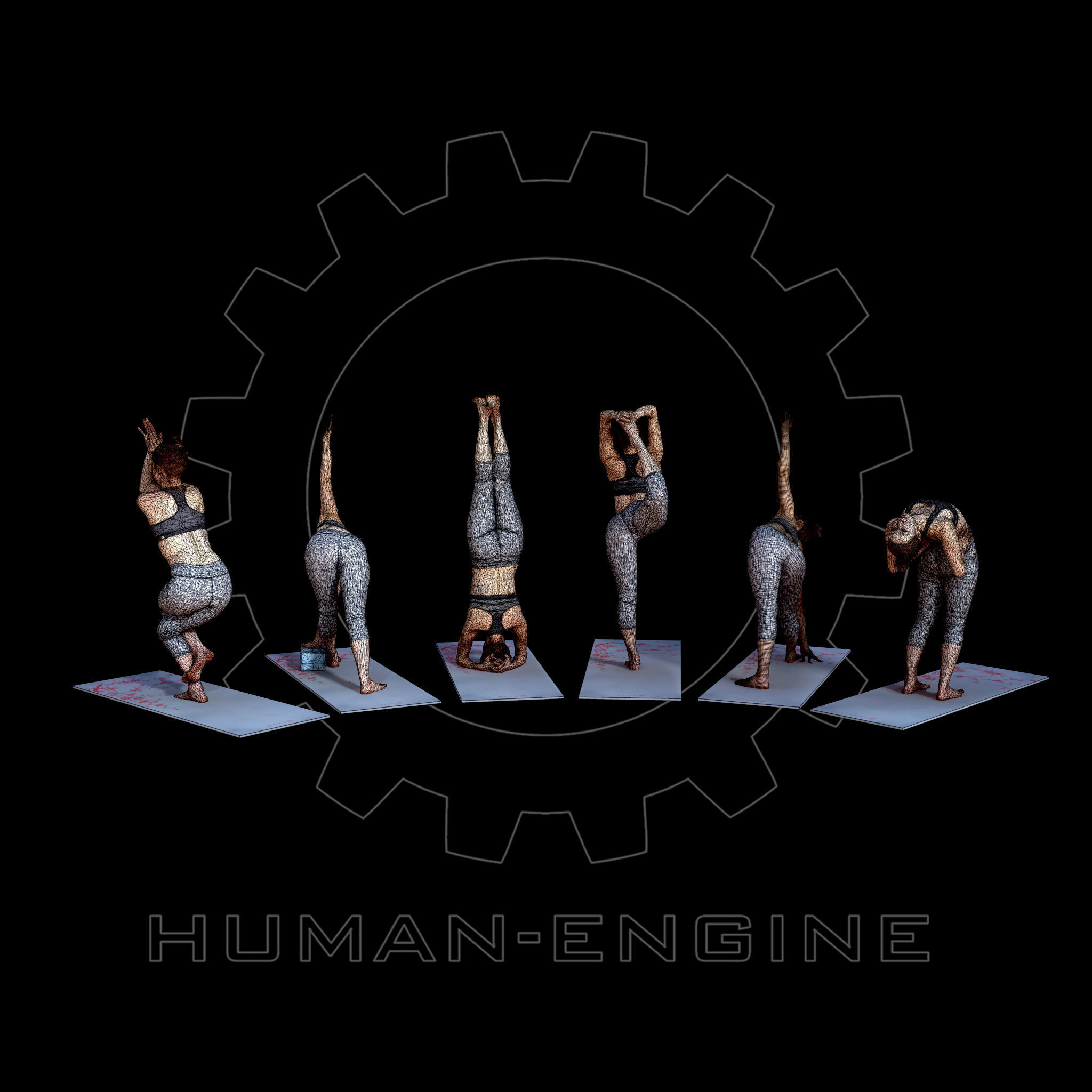 Various Yoga Female Poses with Mat 003 Bundle 3D model_6