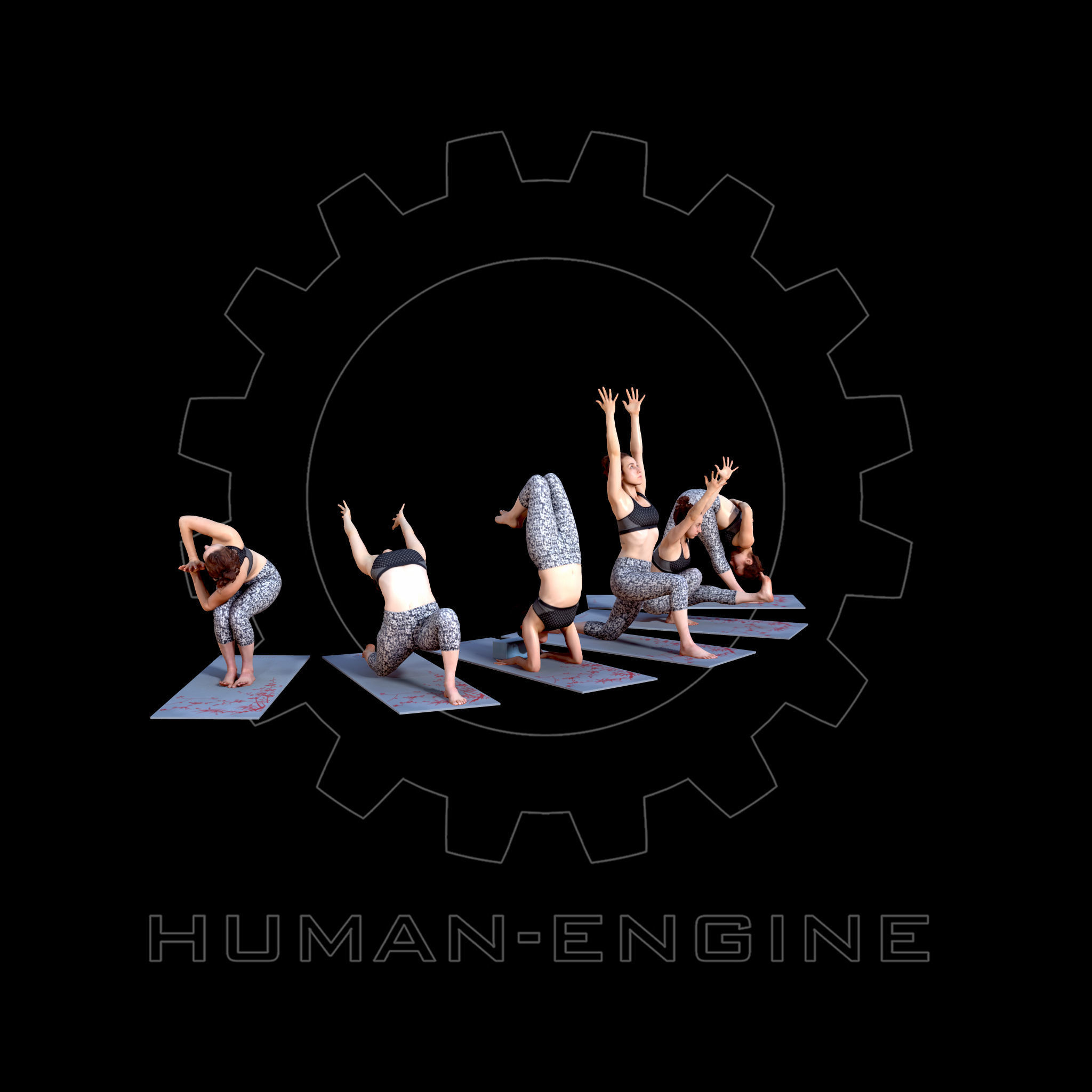 Various Yoga Female Poses with Mat 004 Bundle 3D model_2